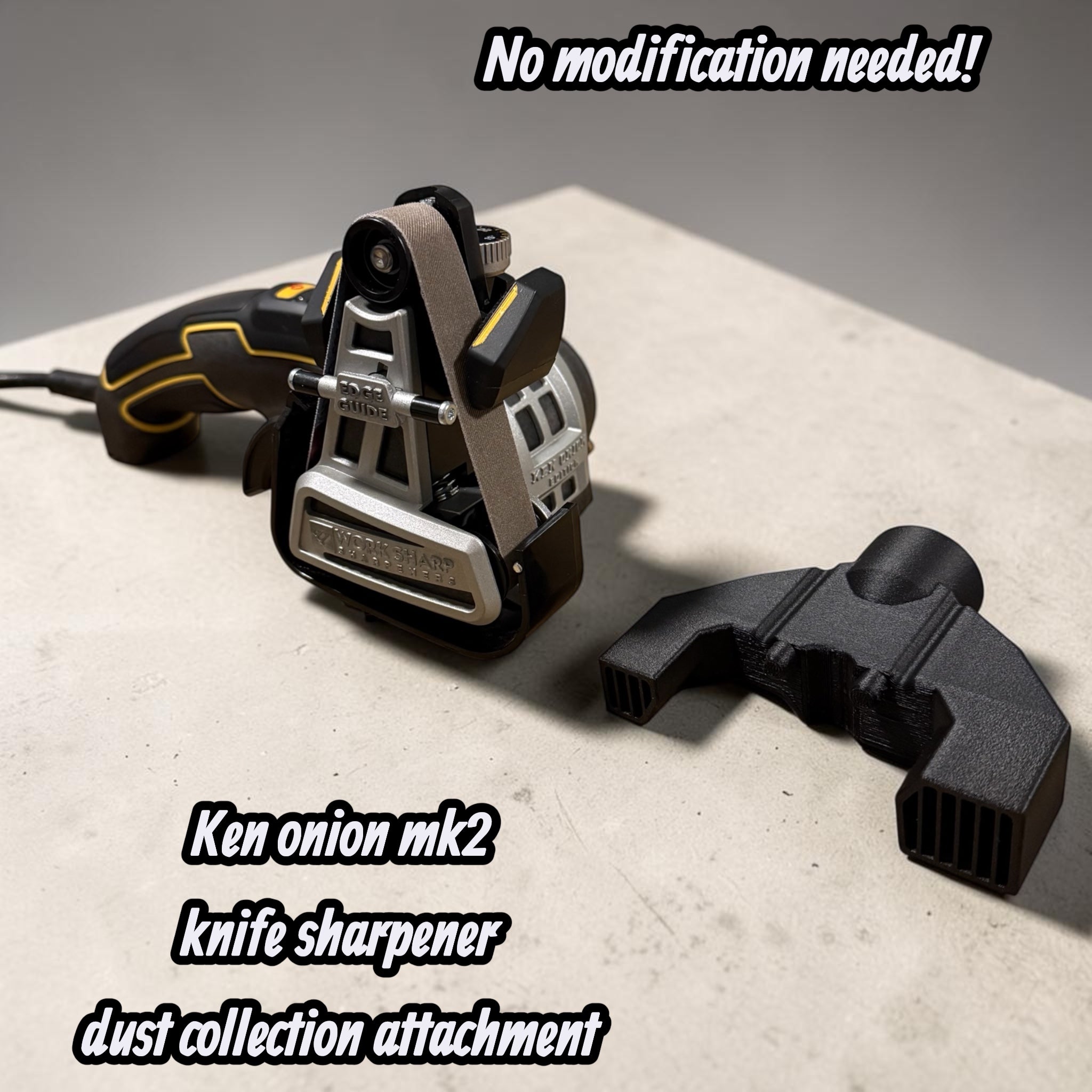 Tailored dust collection chute for mk2 Ken Onion sharpener knife attachment 1.25” inlet